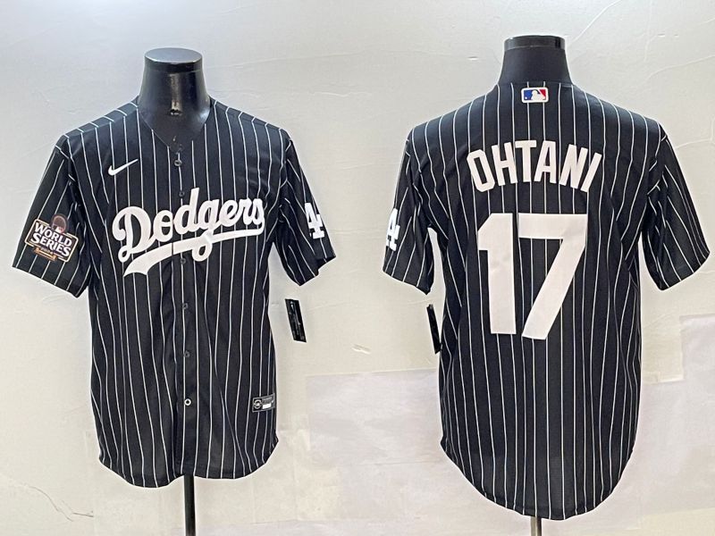 Men Los Angeles Dodgers 17 Ohtani Black Stripe Jointly Name 2025 Nike MLB Jersey style 2